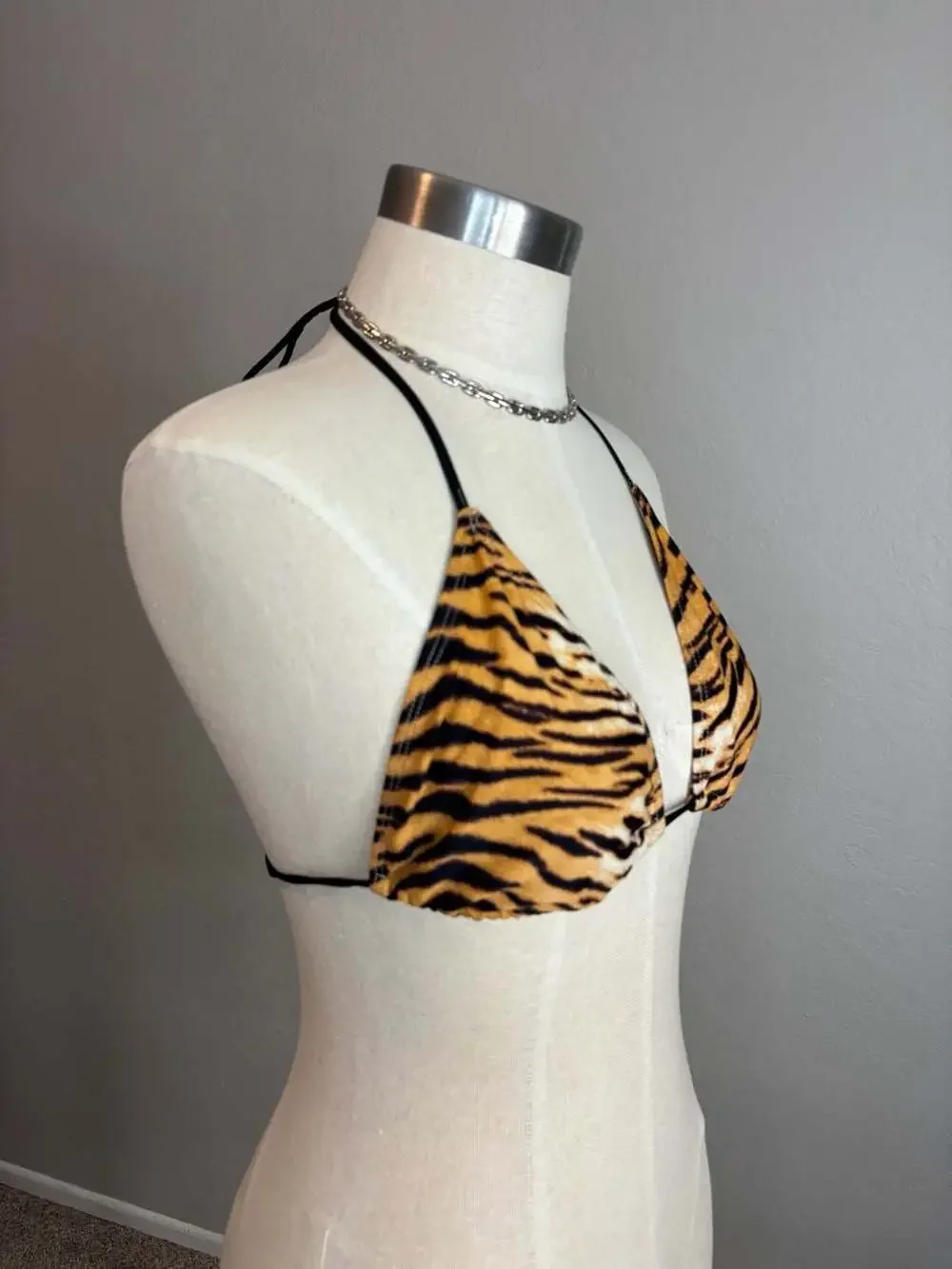 Tiger Print Triangle Halter Bikini Top